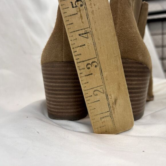 Anne Klein Suede Leather Ankle Booties Tan Brown Block Heel Slip On Womens 8.5 M - Picture 9 of 12
